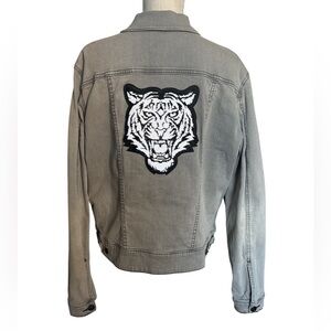 Lularoe Kenny Denim Jacket with Tiger Face in Grey Denim Size 2XL